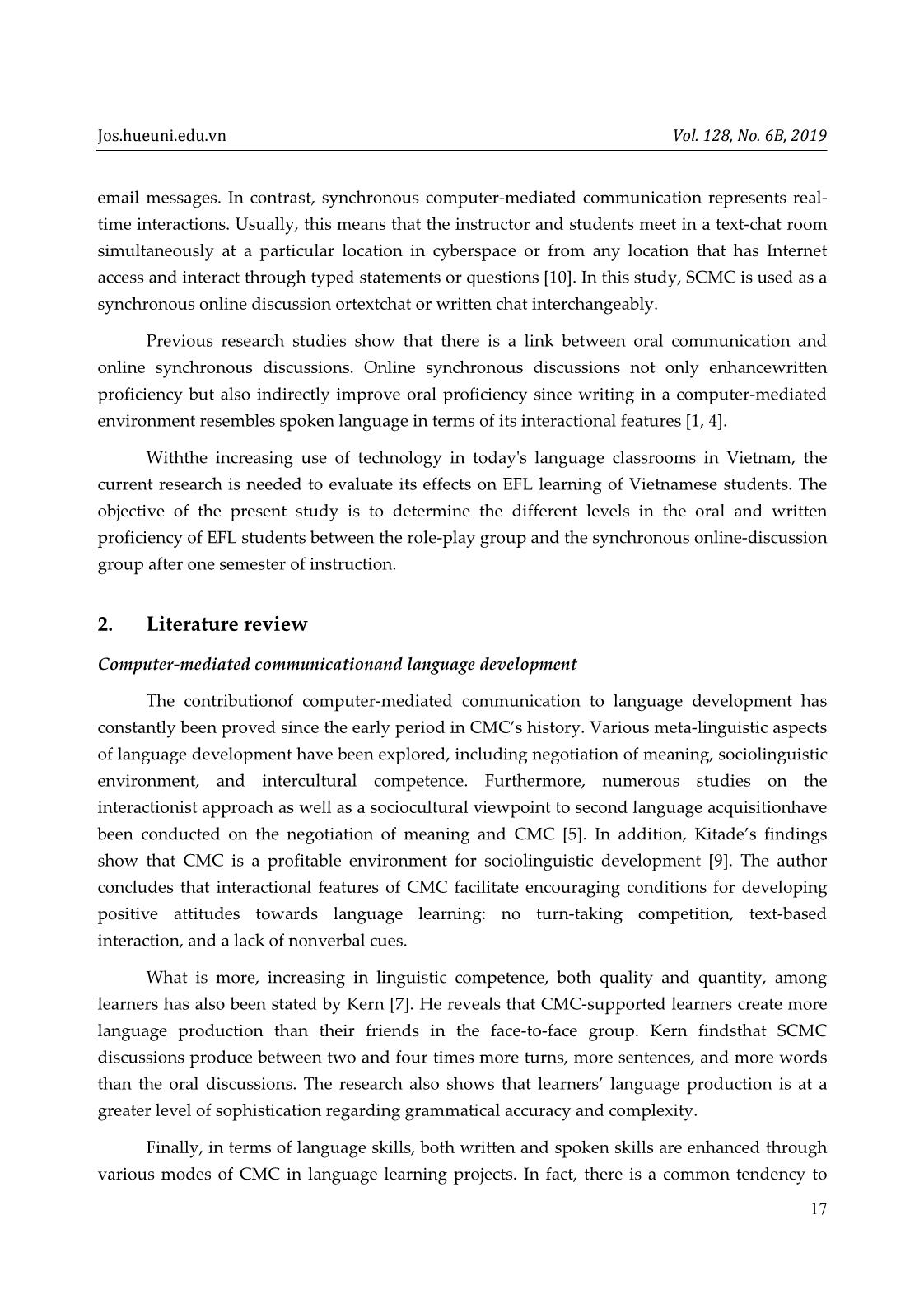 Quantitative analysis of the effect of synchronous online discussions on oral and written language development for efl university students in Vietnam trang 2