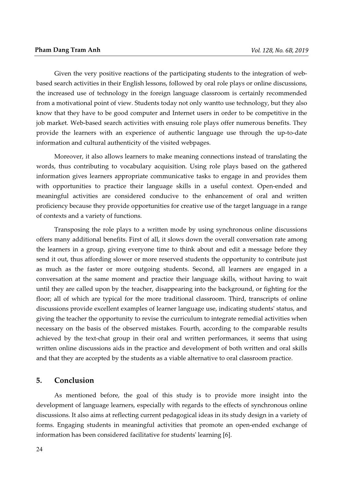 Quantitative analysis of the effect of synchronous online discussions on oral and written language development for efl university students in Vietnam trang 9