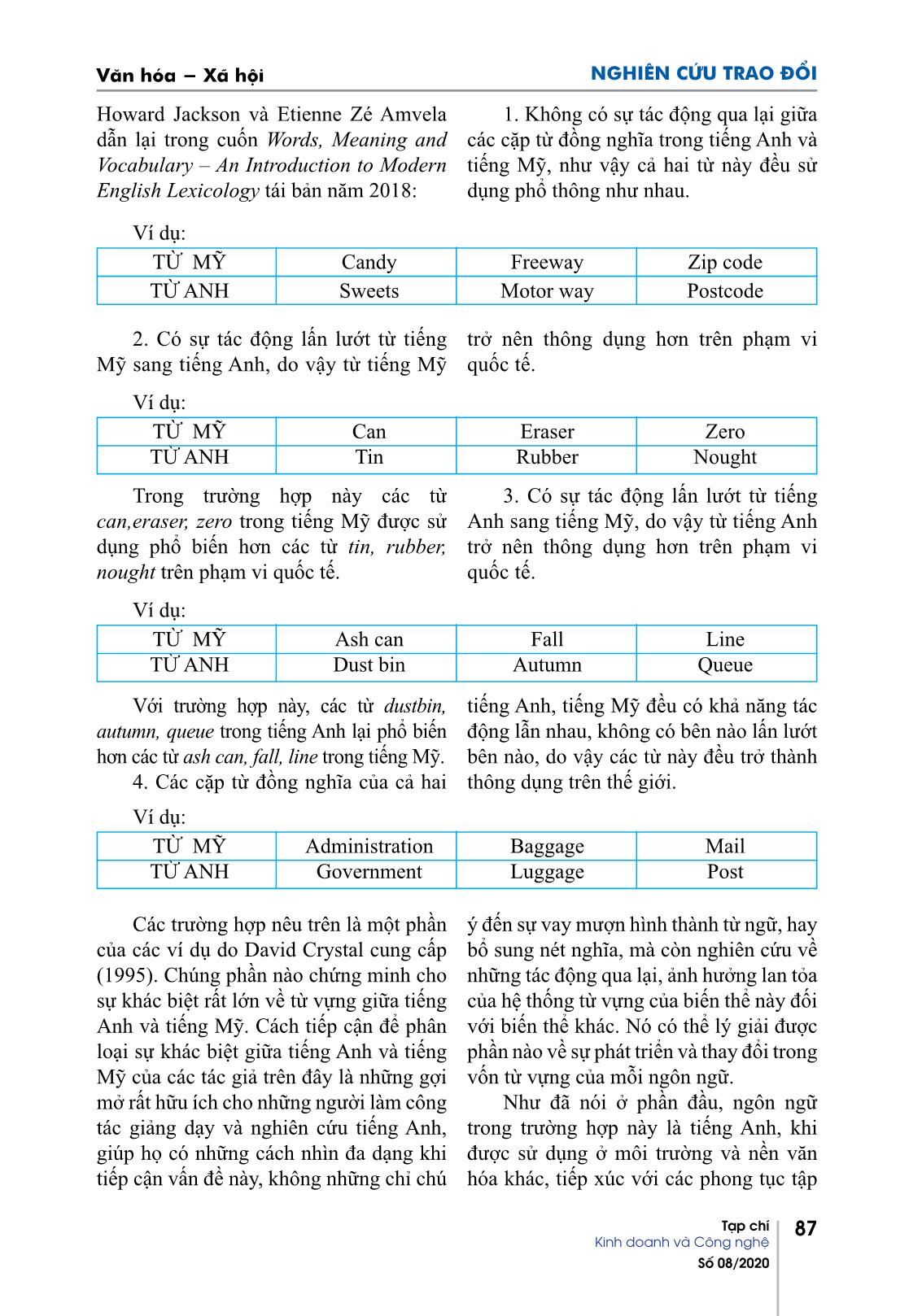 Sự khác biệt về từ vựng giữa các biến thể Tiếng Anh trang 5