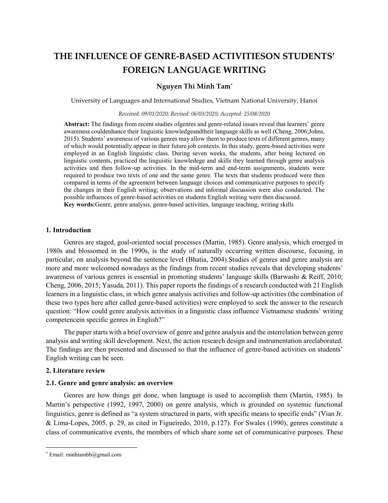 The influence of genre-Based activitieson students’ foreign language writing trang 1