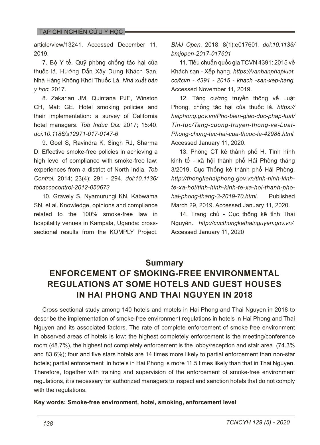 Thực thi quy định môi trường không khói thuốc tại một số khách sạn, nhà nghỉ tại Hải Phòng và Thái Nguyên năm 2018 trang 10