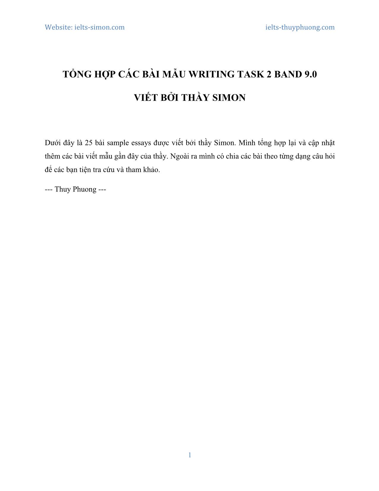 Tổng hợp các bài mẫu writing task 2 band 9.0 trang 1