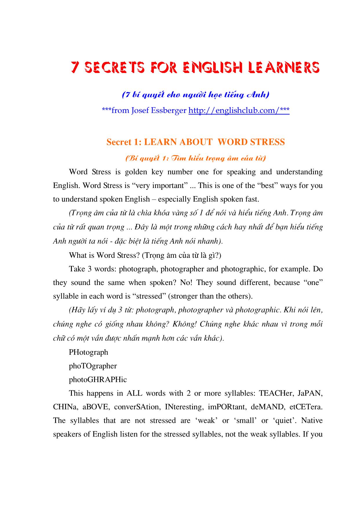 7 bí quyết cho người học Tiếng Anh trang 1