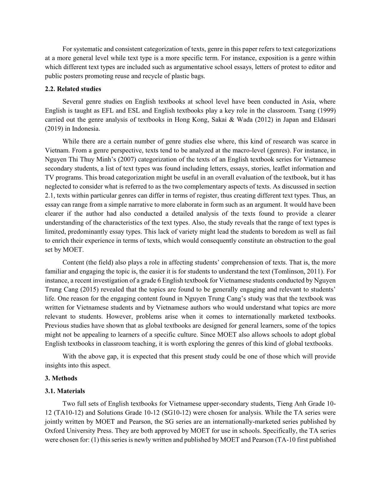 Genre analysis of the reading passages in two high school english textbook series in Vietnam trang 3