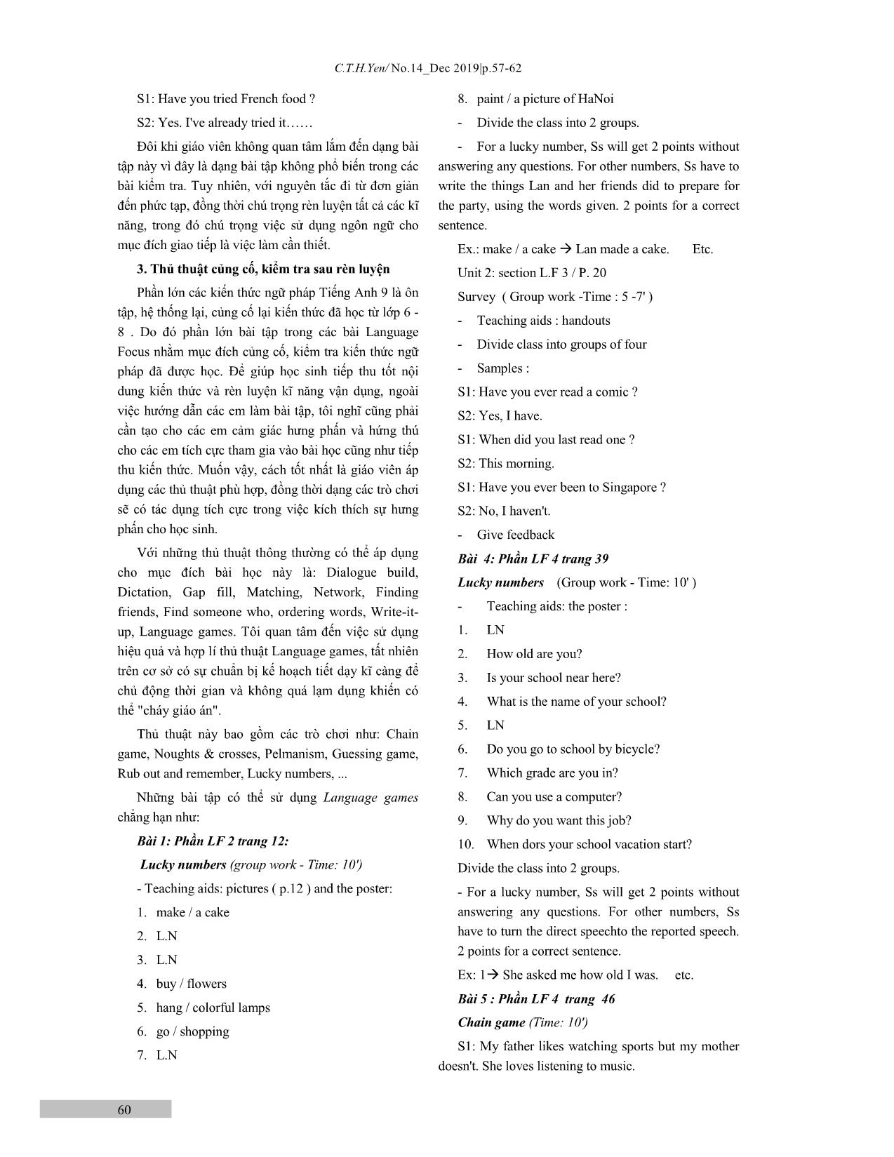 Một số thủ thuật dạy phần Language Focus trong sách Tiếng Anh lớp 9 trang 4