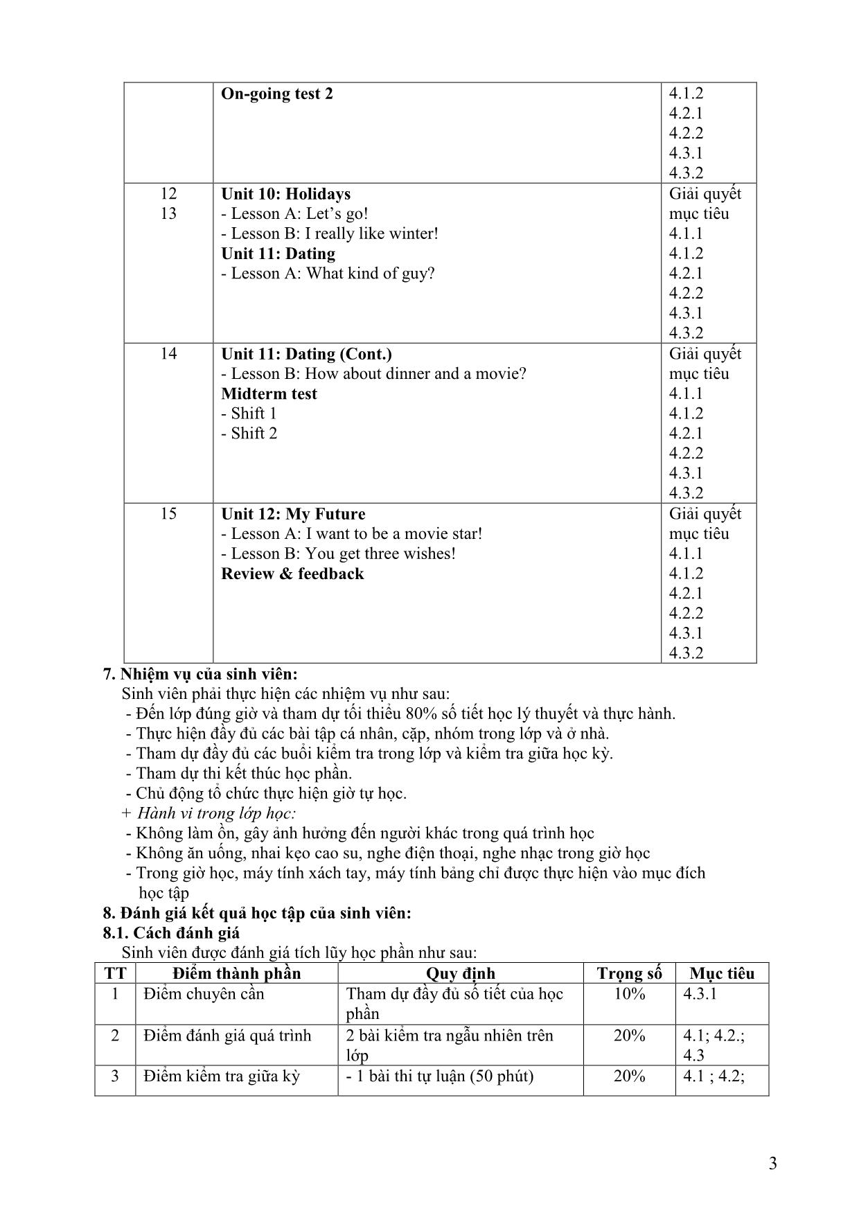 Đề cương học phần Nghe tiếng Anh 1 (Listening 1) trang 3