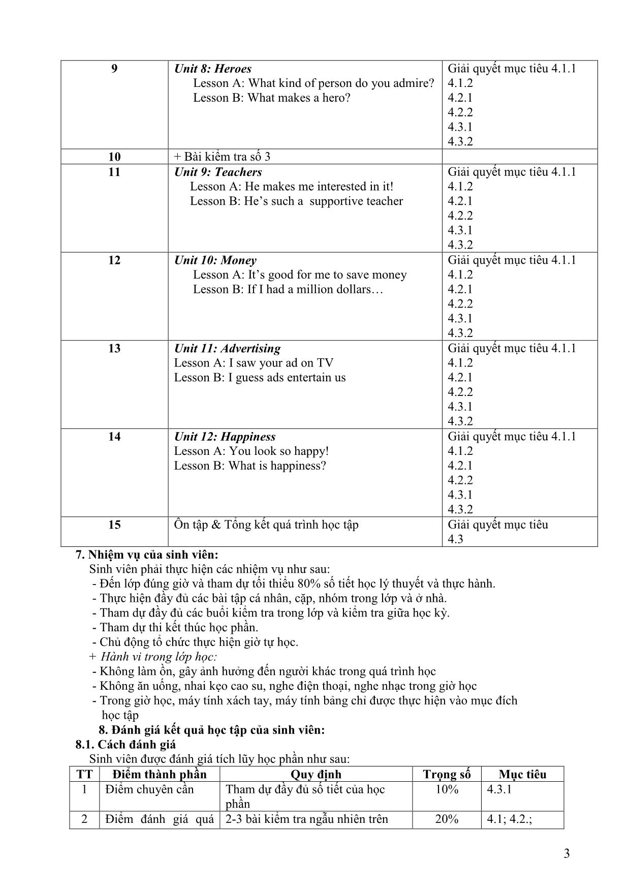 Đề cương học phần Nghe tiếng Anh 2 (Listening 2) trang 3