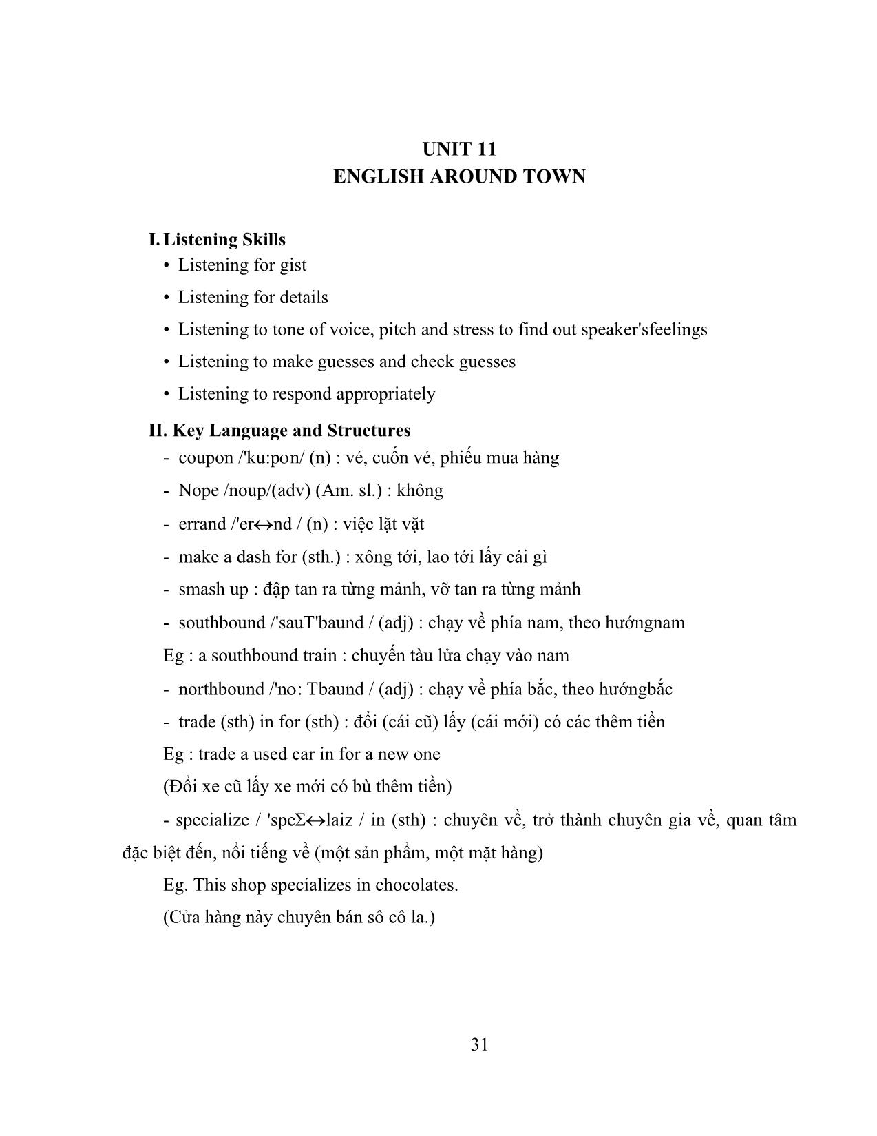 Tiếng Anh - Unit 11: English around town trang 1
