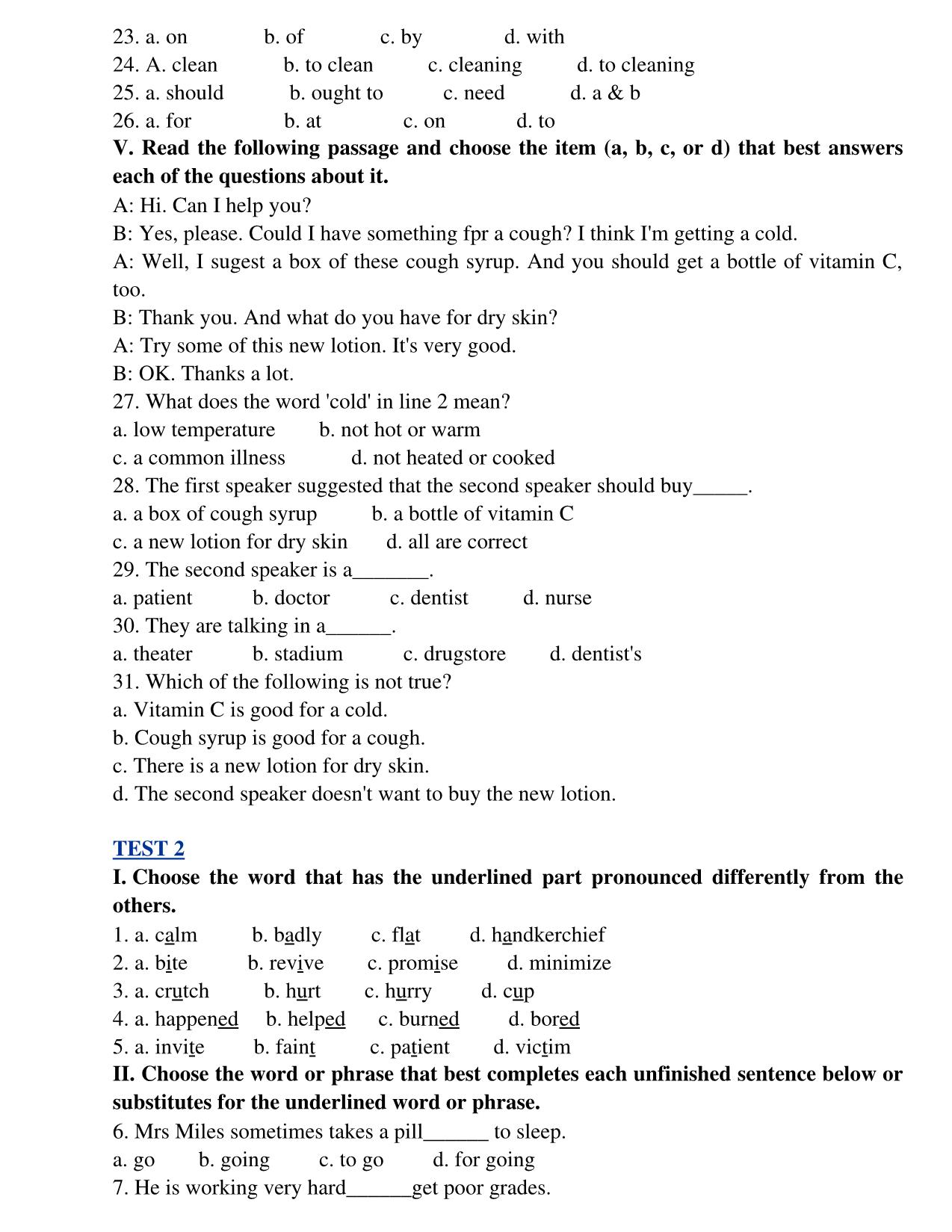 Bài tập tiếng Anh Lớp 8 - Unit 9: A first­aisd course trang 2