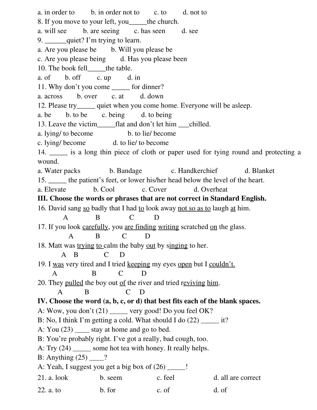 Bài tập tiếng Anh Lớp 8 - Unit 9: A first­aisd course trang 3