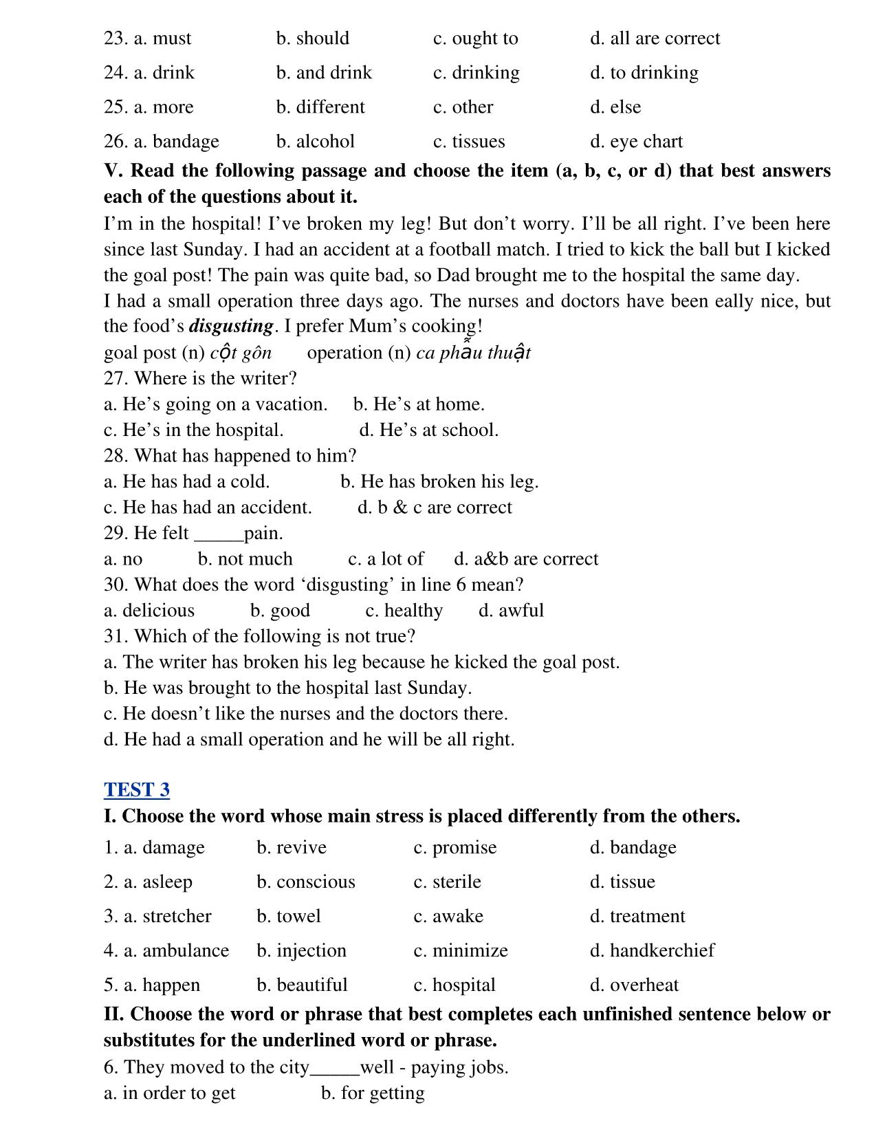 Bài tập tiếng Anh Lớp 8 - Unit 9: A first­aisd course trang 4
