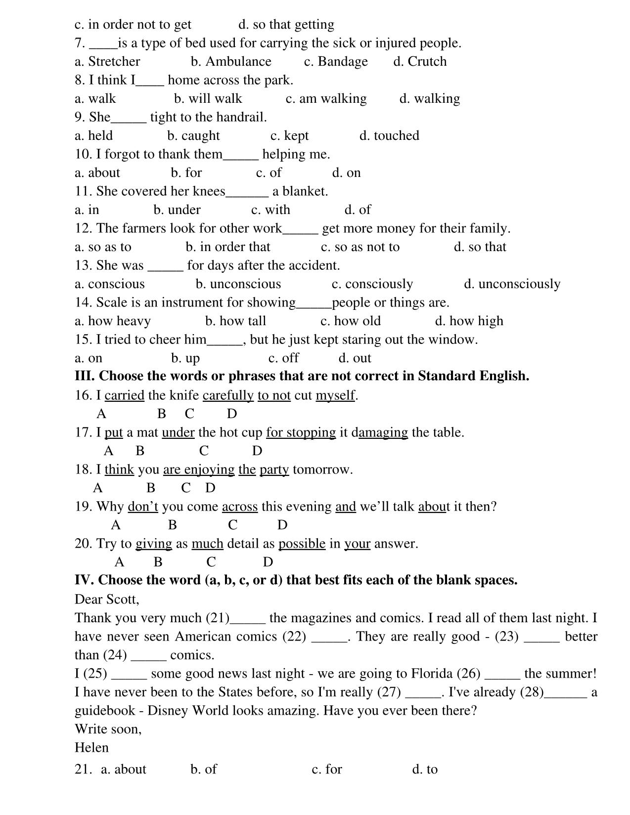 Bài tập tiếng Anh Lớp 8 - Unit 9: A first­aisd course trang 5