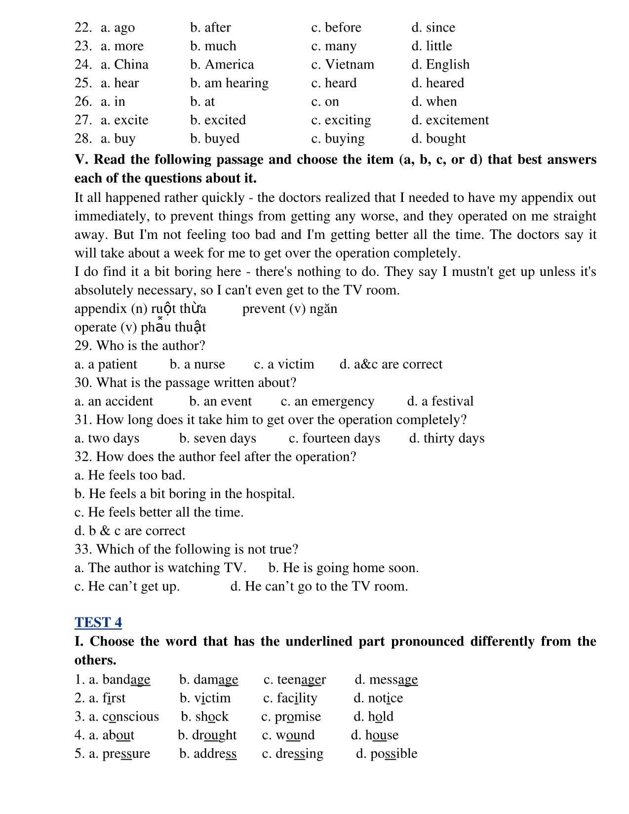 Bài tập tiếng Anh Lớp 8 - Unit 9: A first­aisd course trang 6