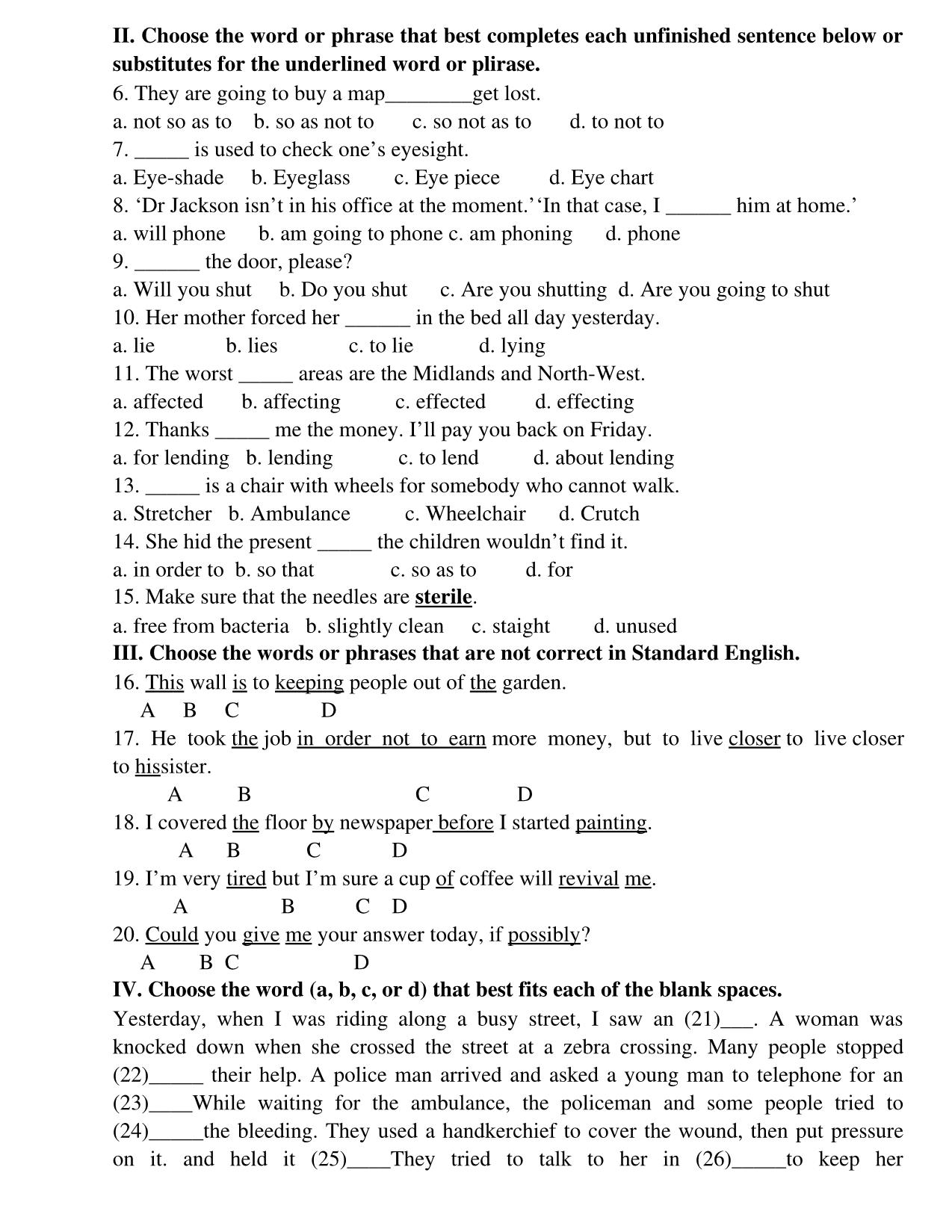 Bài tập tiếng Anh Lớp 8 - Unit 9: A first­aisd course trang 7