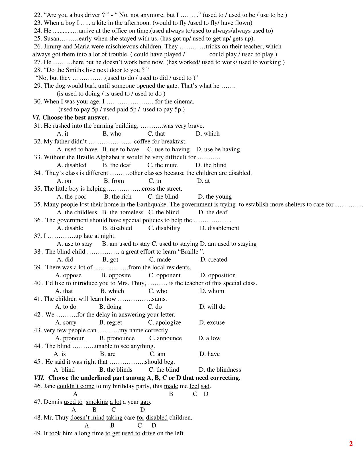 Bài tập tiếng Anh Lớp 10 -  Unit 4, 5, 6 trang 2