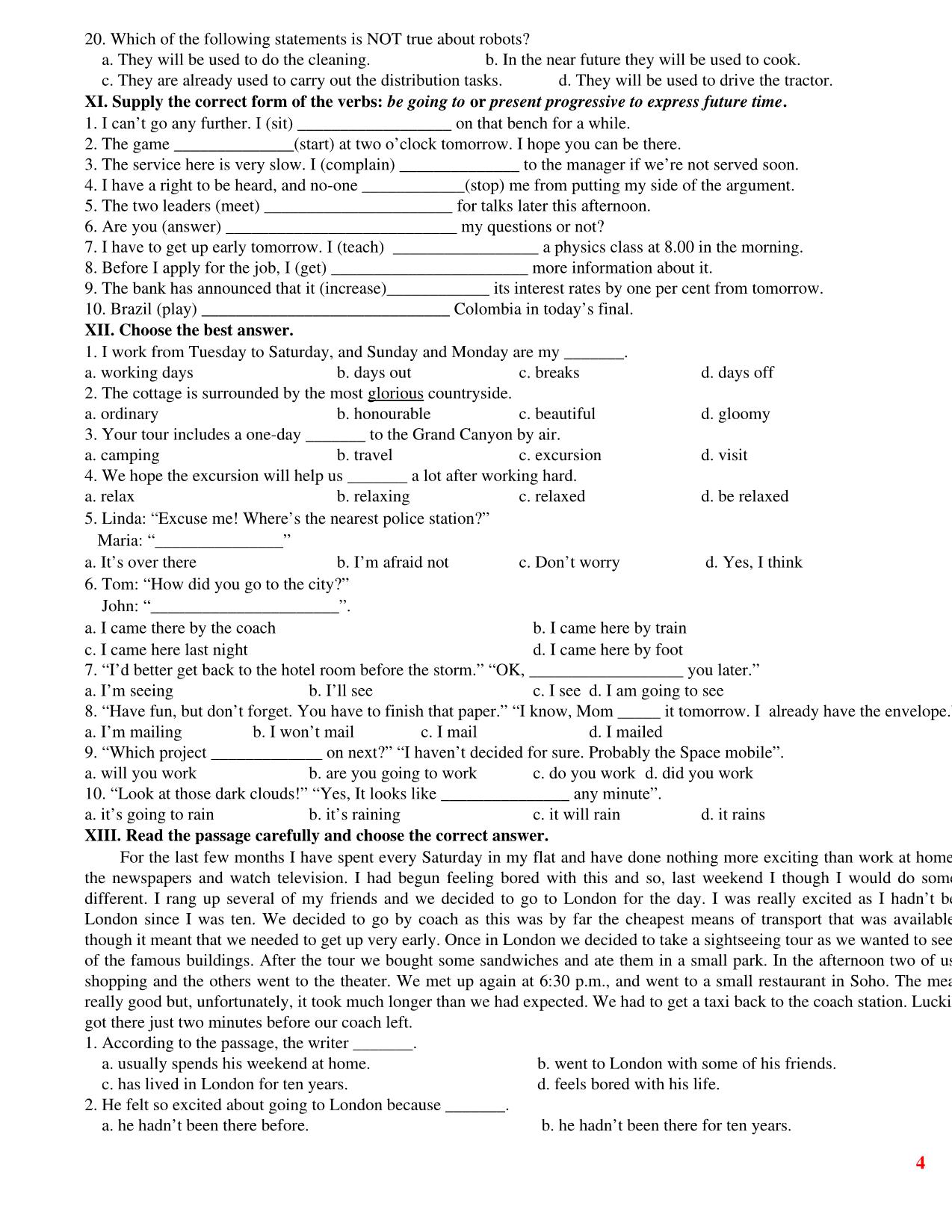Bài tập tiếng Anh Lớp 10 -  Unit 4, 5, 6 trang 4