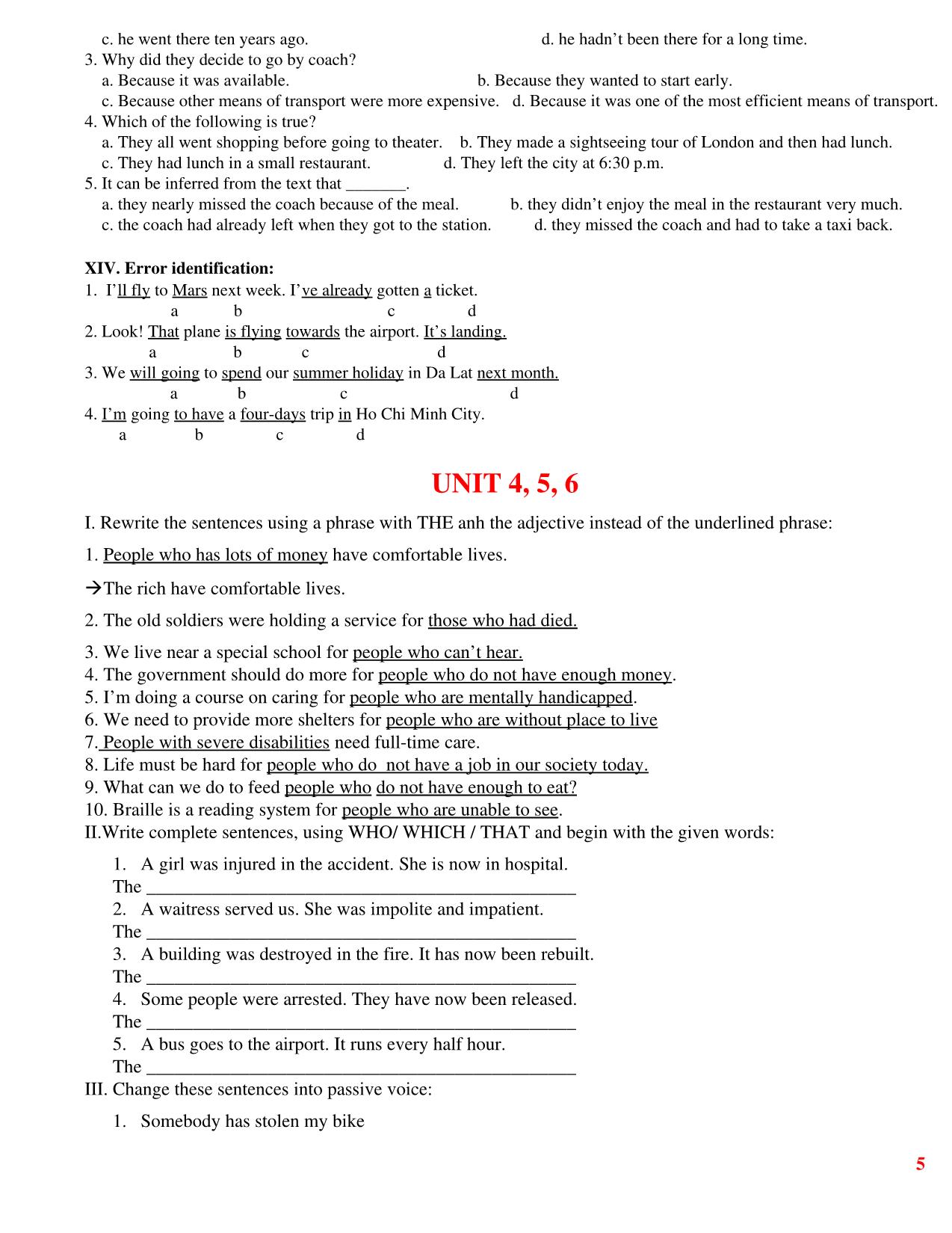 Bài tập tiếng Anh Lớp 10 -  Unit 4, 5, 6 trang 5