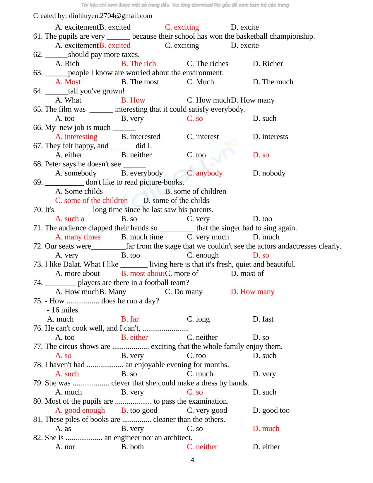 Bài tập trắng nghiệm môn tiếng Anh (Có đáp án) trang 4