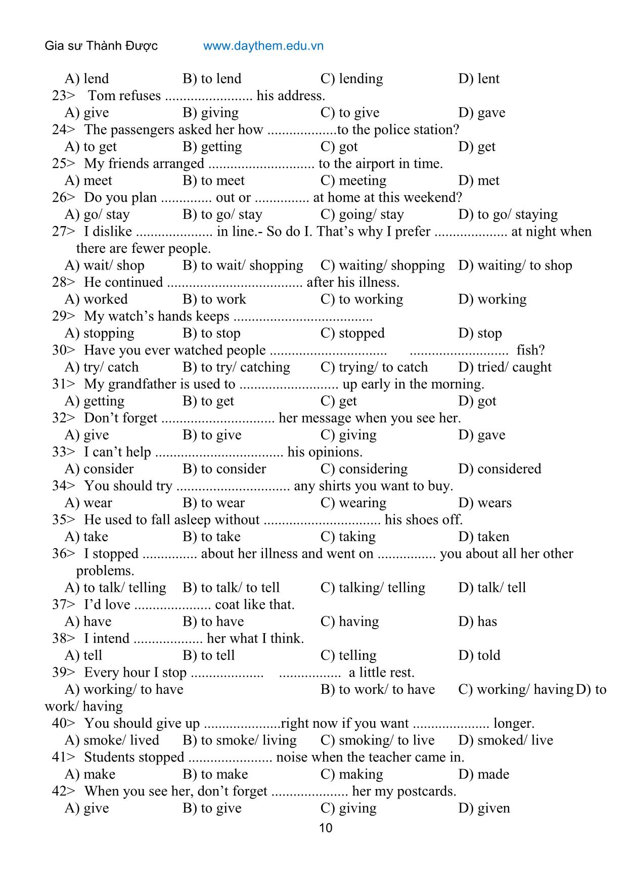Bài tập trắc nghiệm theo chủ đề môn tiếng Anh (Có đáp án) trang 10
