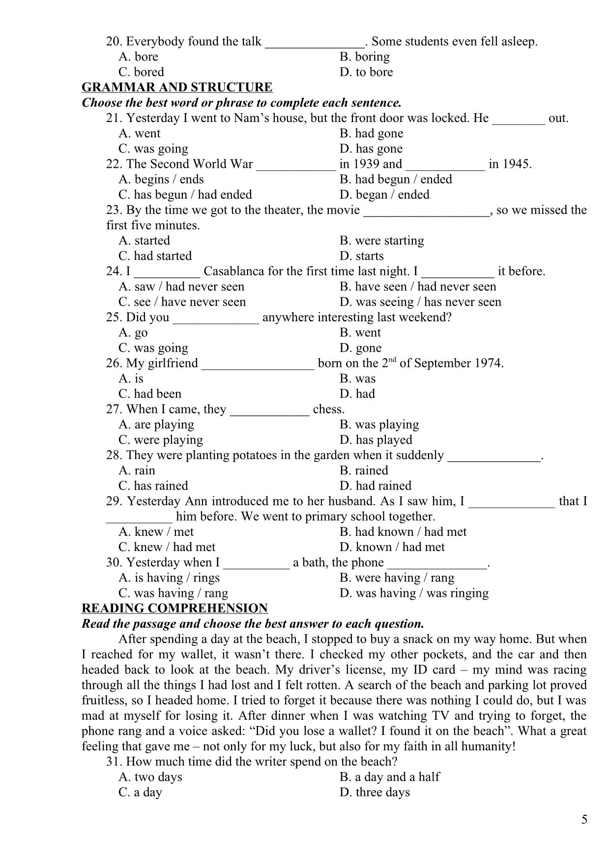 Bài tập trắc nghiệm môn tiếng Anh Lớp 11 trang 5