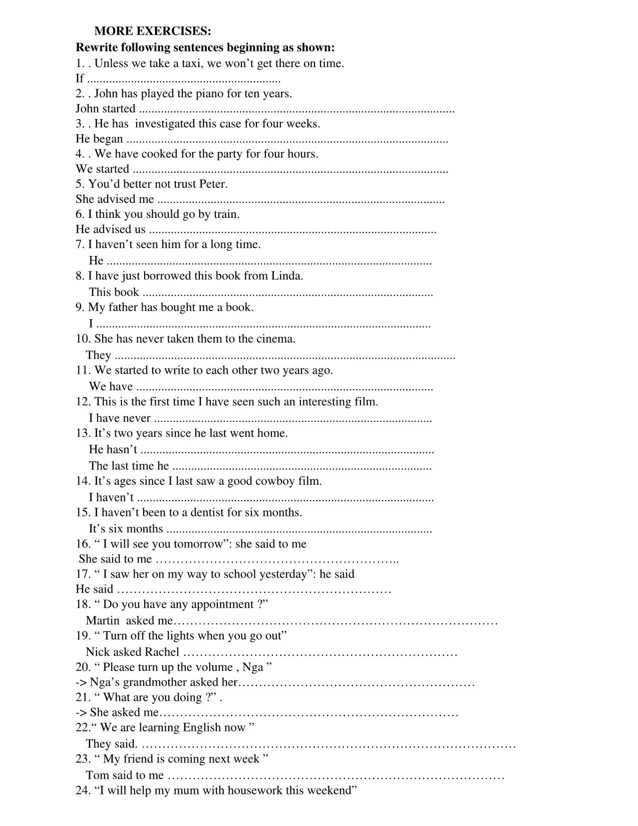 Bài tập tự luận tiếng Anh Lớp 12 - Học kì 1 trang 1
