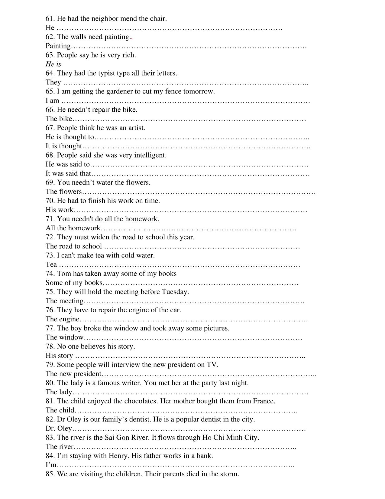 Bài tập tự luận tiếng Anh Lớp 12 - Học kì 1 trang 3