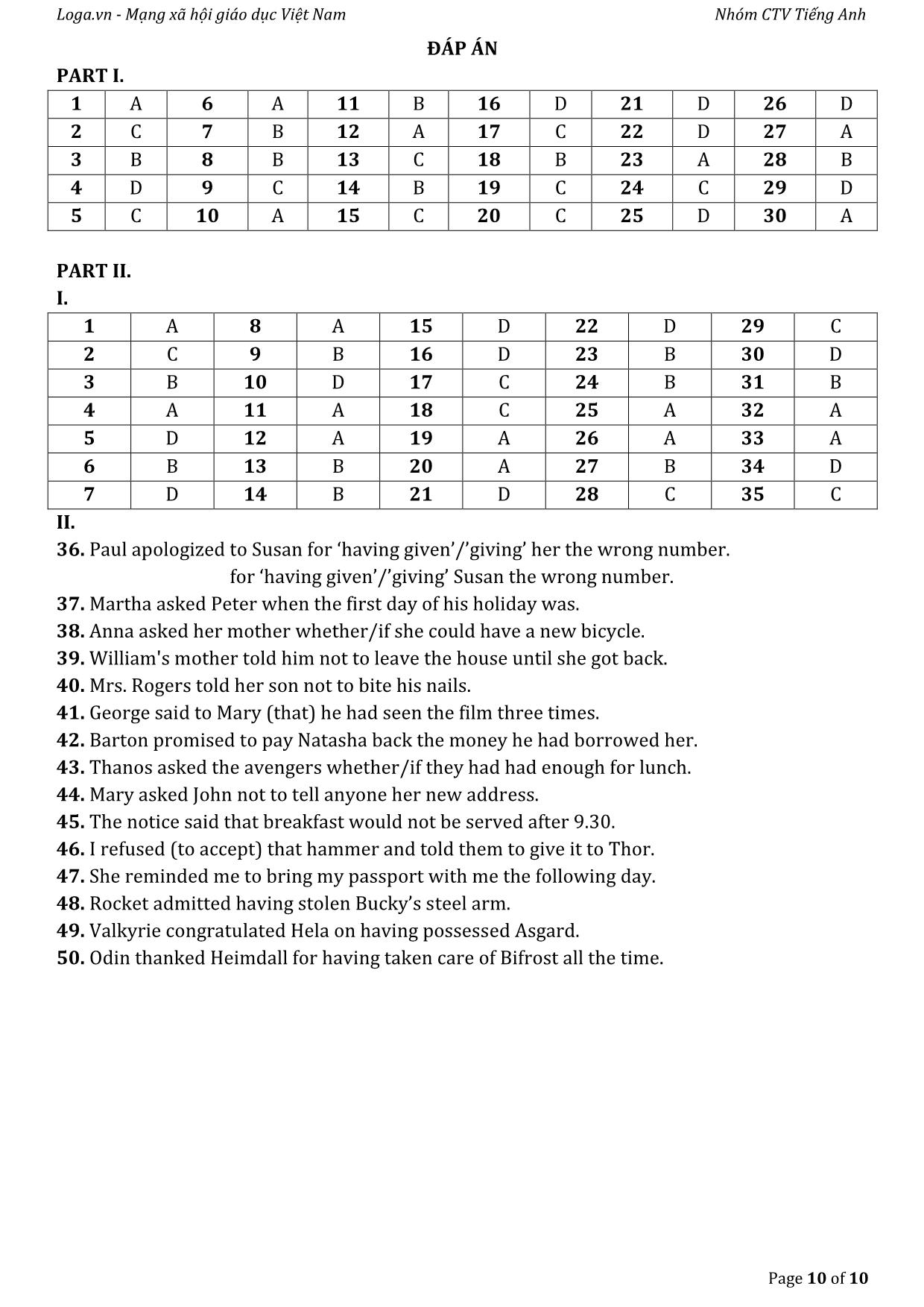 Bài tập tự luyện câu gián tiếp trong tiếng Anh trang 10
