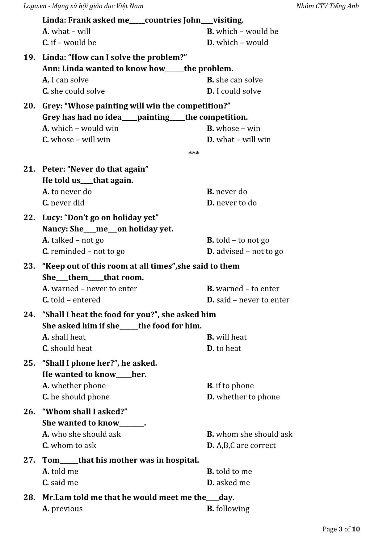 Bài tập tự luyện câu gián tiếp trong tiếng Anh trang 3