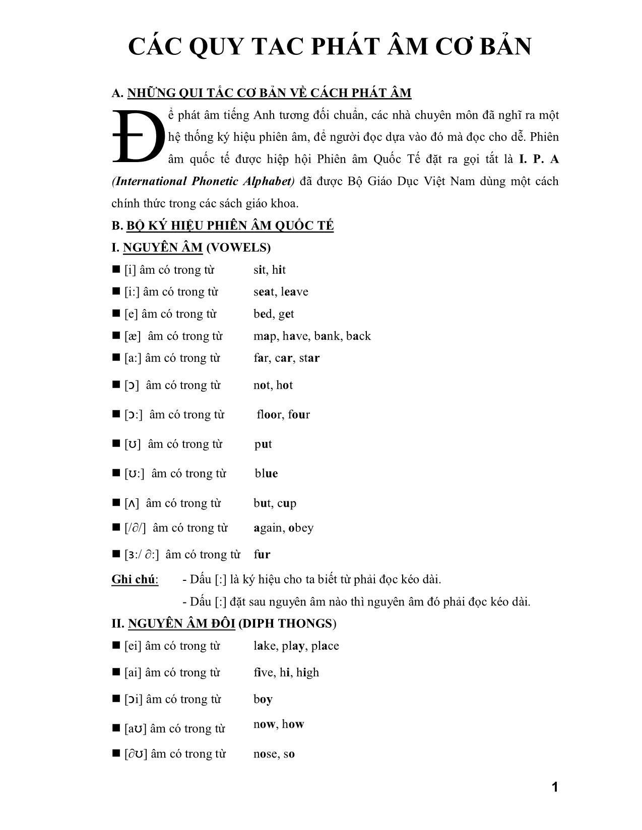 Các quy tắc phát âm tiếng Anh cơ bản trang 1