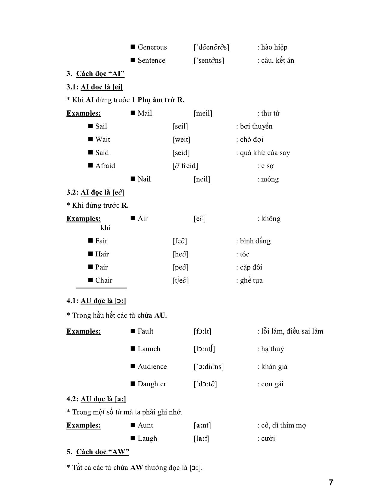 Các quy tắc phát âm tiếng Anh cơ bản trang 7