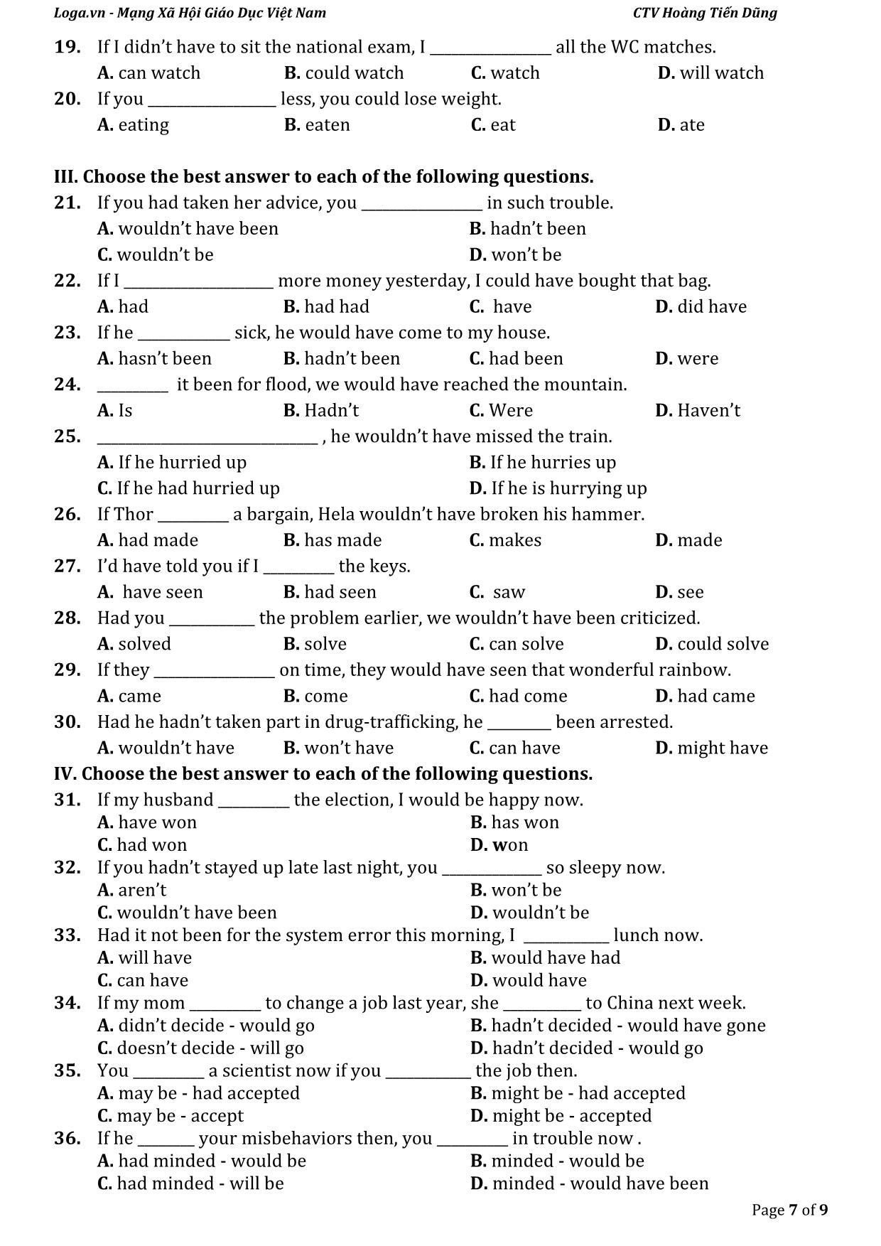 Câu điều kiện (Conditional Sentences) trong tiếng Anh trang 7