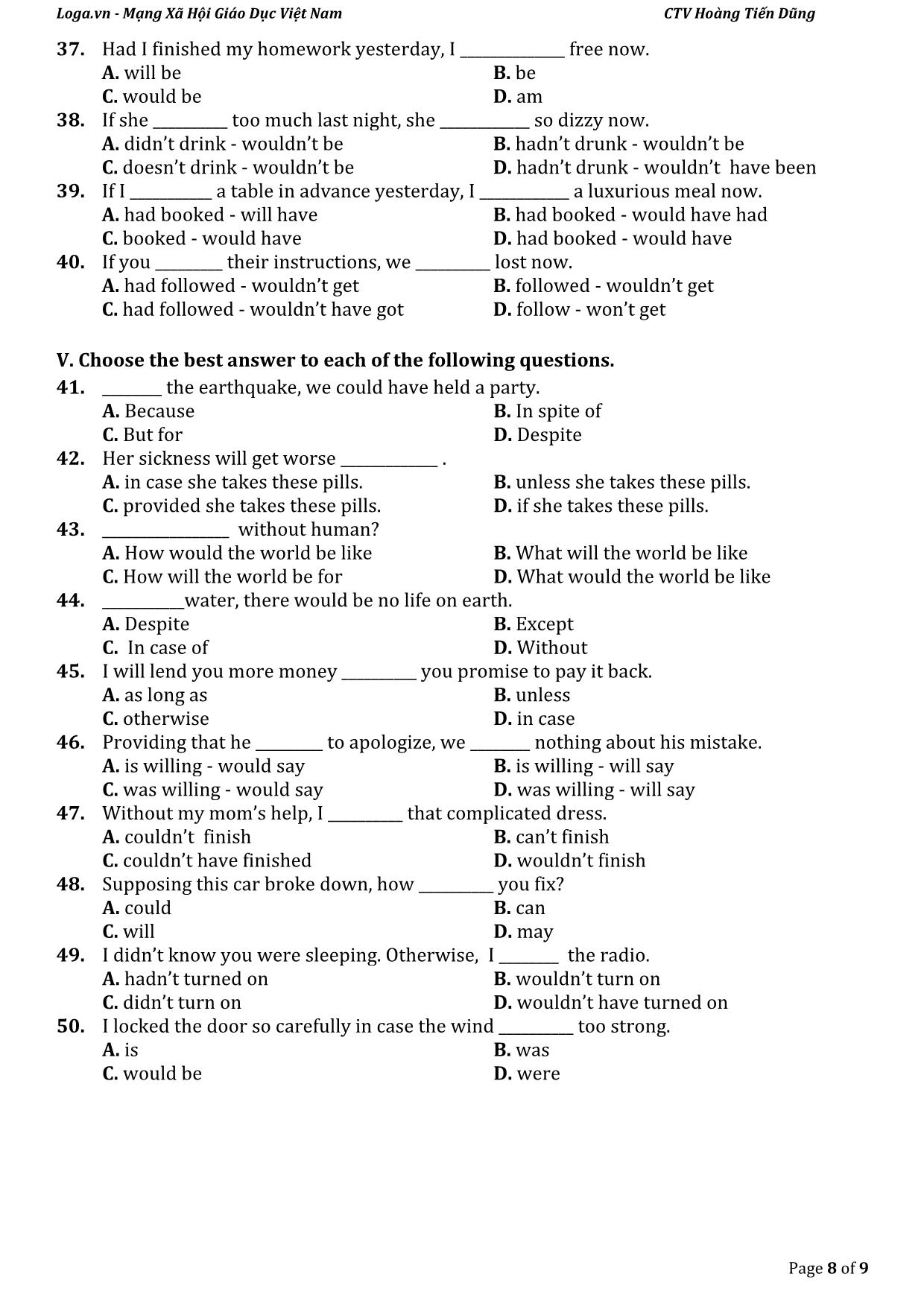 Câu điều kiện (Conditional Sentences) trong tiếng Anh trang 8