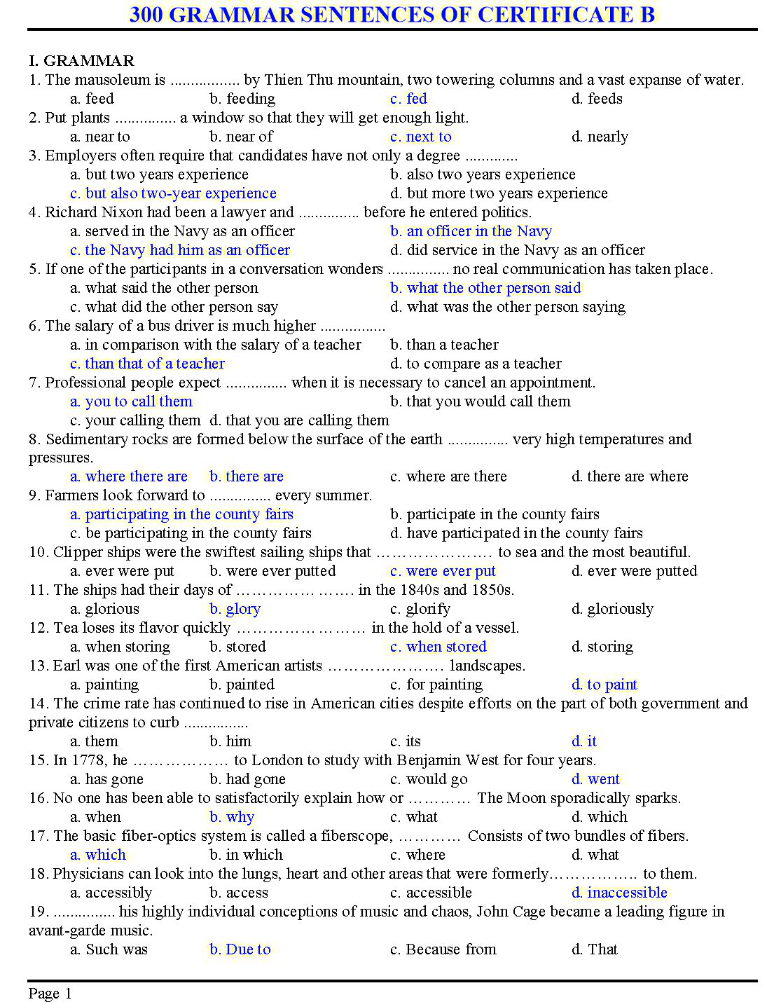 300 grammar sentences of certificate B trang 1