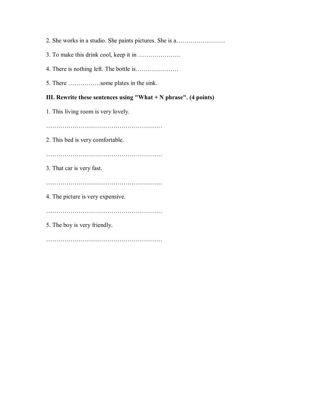 Bài kiểm tra 15 phút số 3 môn tiếng Anh - Lớp 7 trang 2
