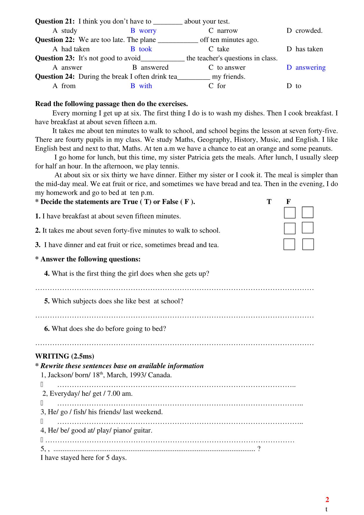 Ôn tập kiểm tra 1 tiết lần 1 môn tiếng Anh Lớp 10 - Học kì 1 trang 2