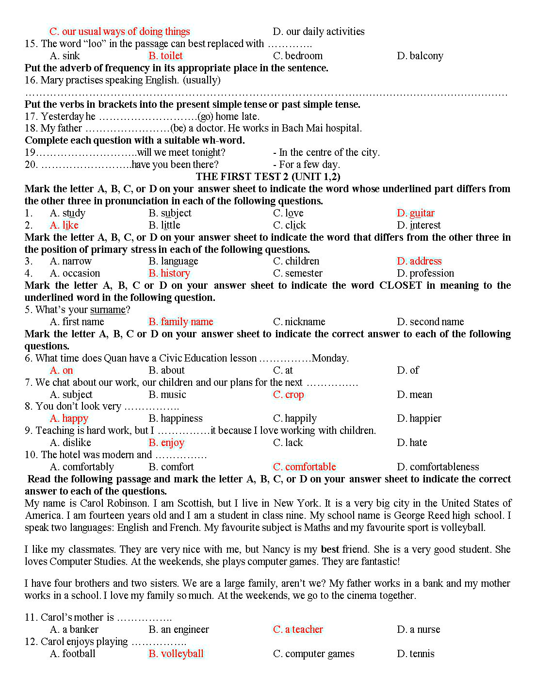 Tổng hợp đề kiểm tra 15 phút tiếng Anh lớp 10 trang 2
