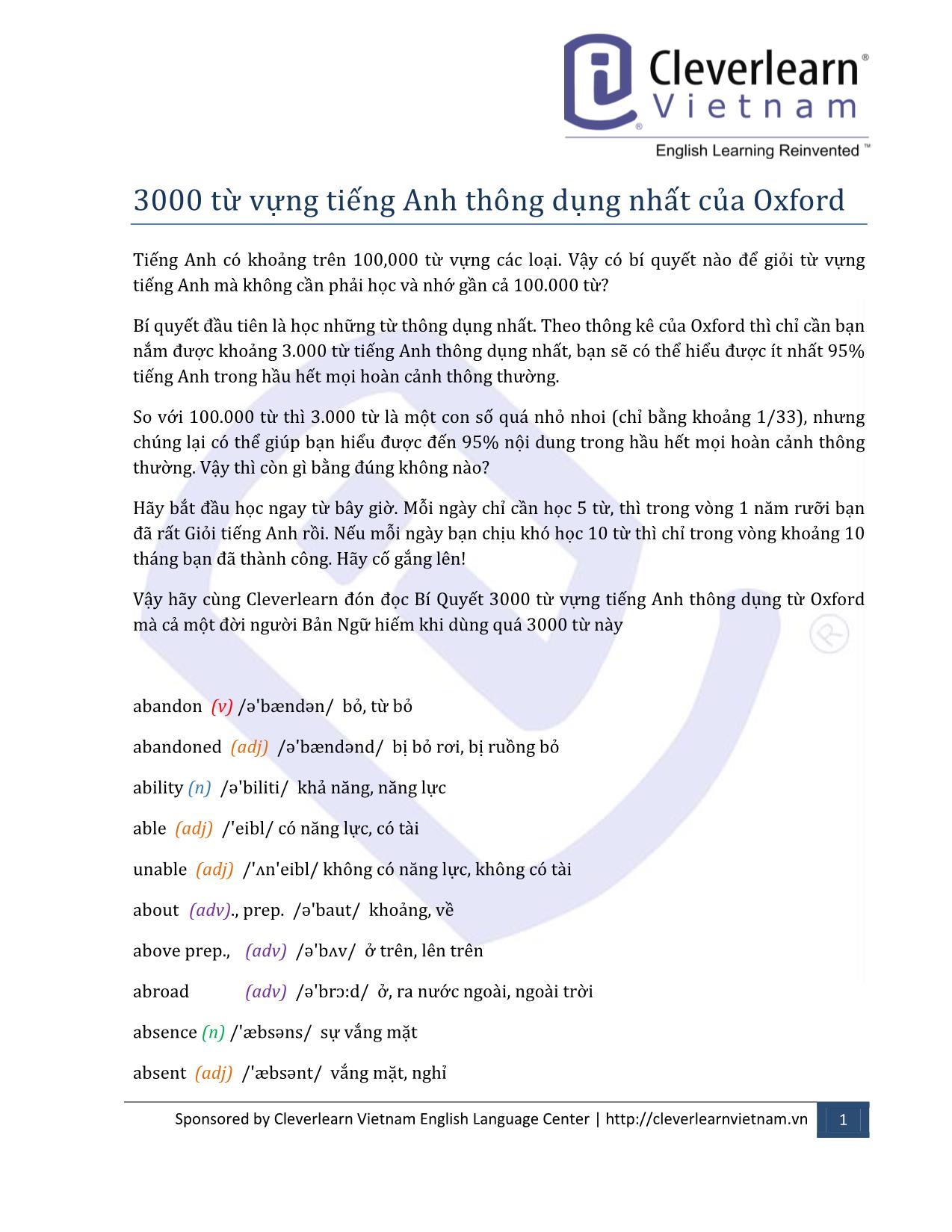 3000 Từ vựng tiếng Anh thông dụng nhấ t của Oxford trang 1