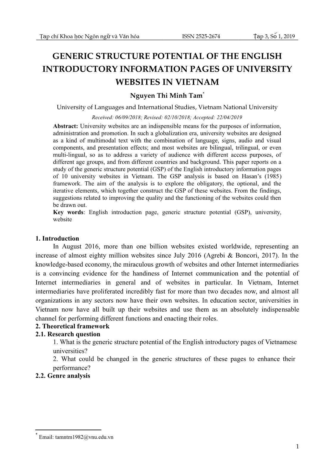 Generic structure potential of the english introductory information pages of university websites in Vietnam trang 1