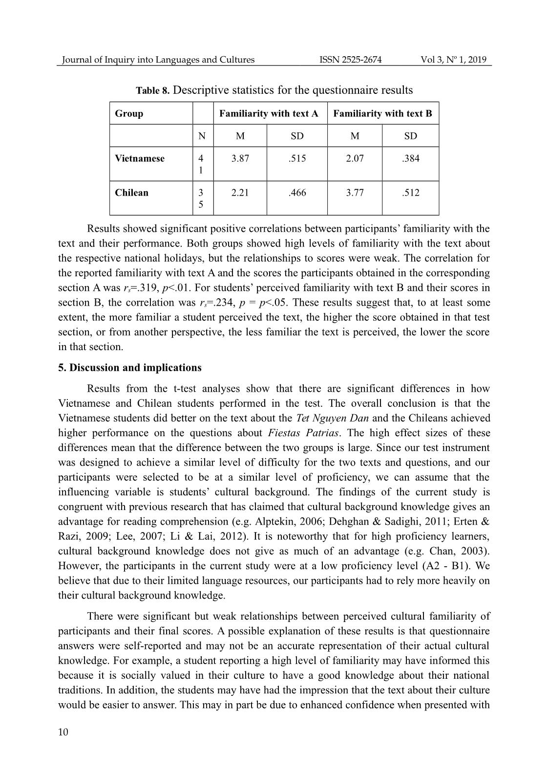 Effect of cultural familiarity on reading comprehension performance: a case­study of vietnamese and chilean efl learners trang 10