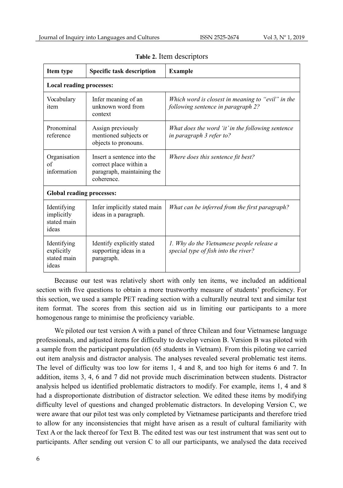 Effect of cultural familiarity on reading comprehension performance: a case­study of vietnamese and chilean efl learners trang 6
