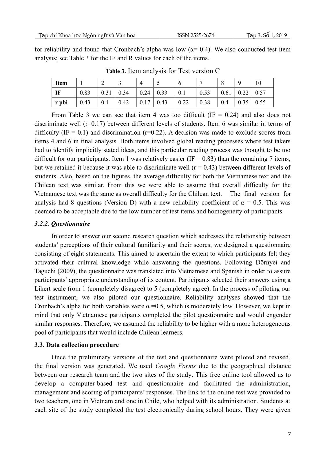 Effect of cultural familiarity on reading comprehension performance: a case­study of vietnamese and chilean efl learners trang 7