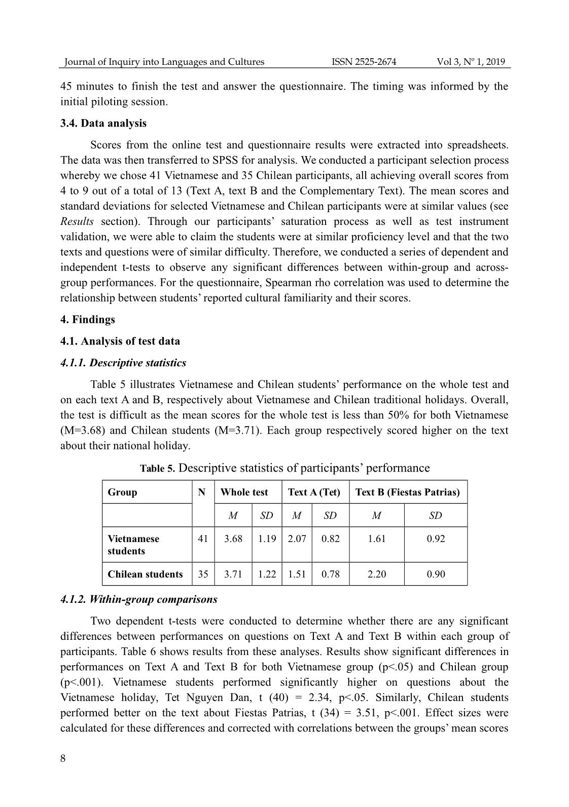 Effect of cultural familiarity on reading comprehension performance: a case­study of vietnamese and chilean efl learners trang 8