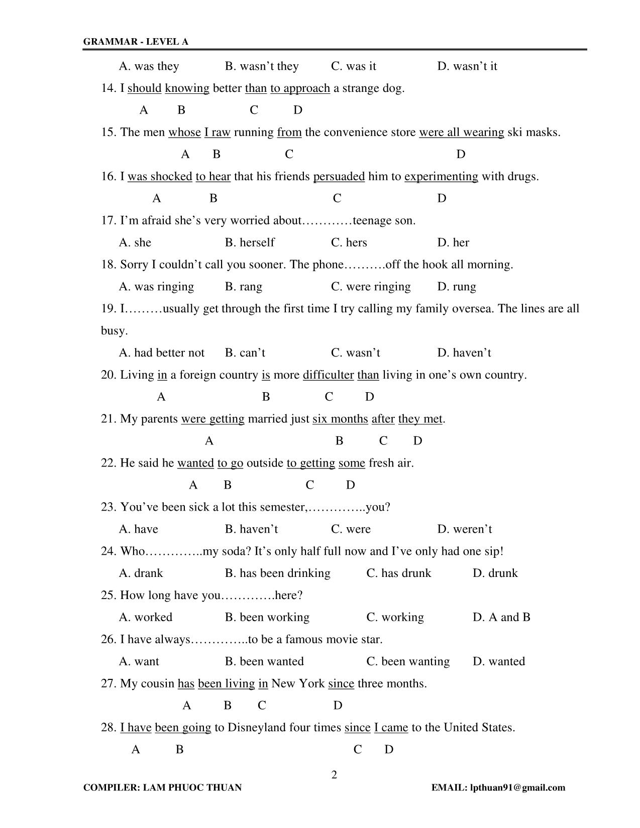 Tiếng Anh - Grammar level A trang 2