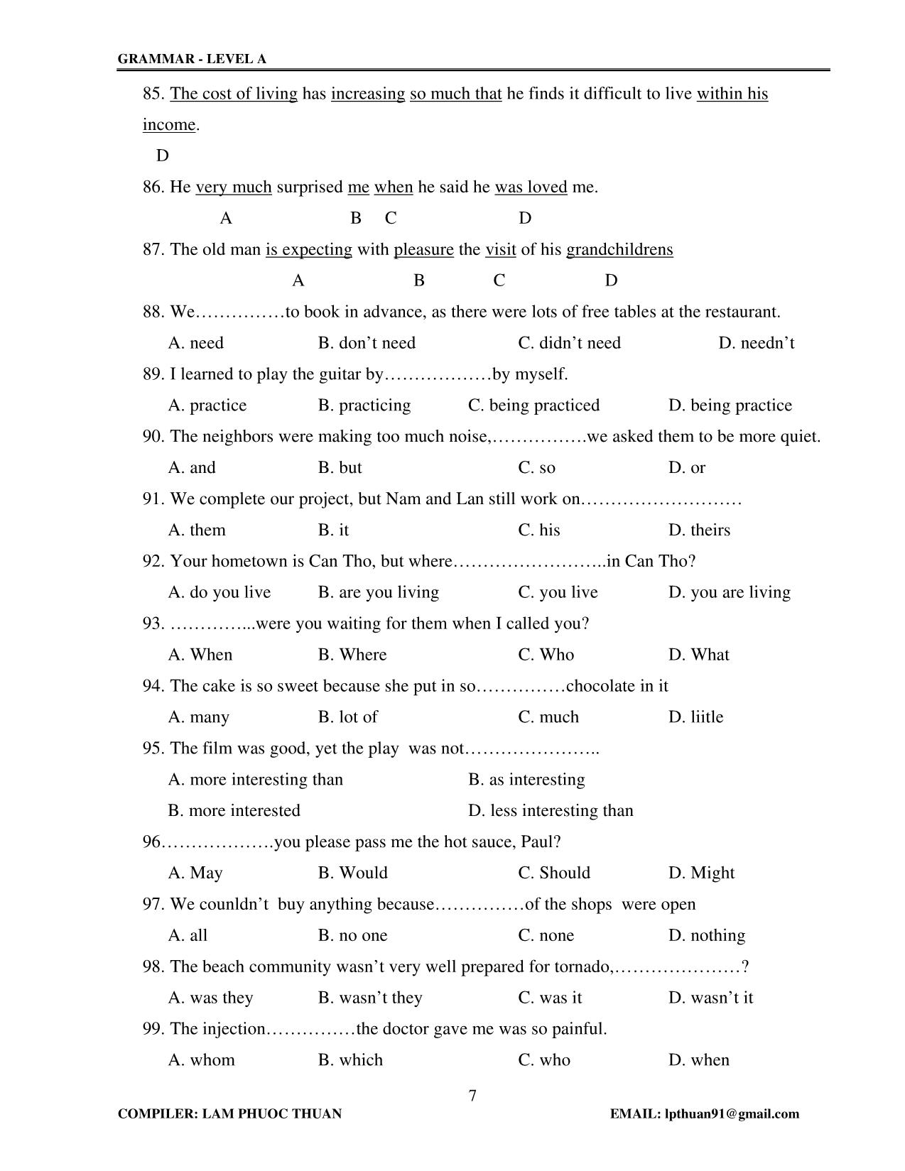 Tiếng Anh - Grammar level A trang 7