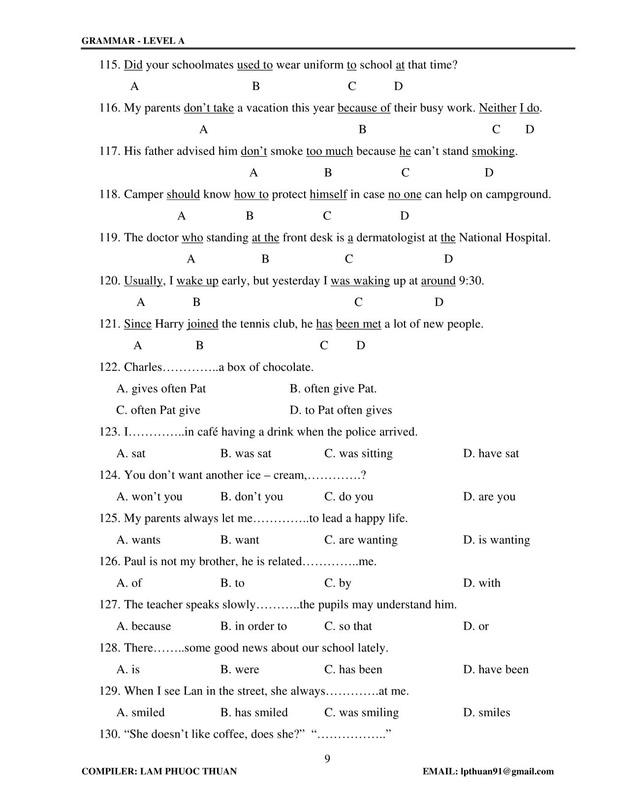 Tiếng Anh - Grammar level A trang 9