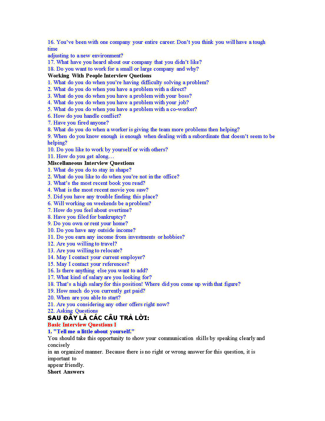 125 Câu hỏi trả lời khi phỏng vấn xin việc bằng tiếng Anh trang 10