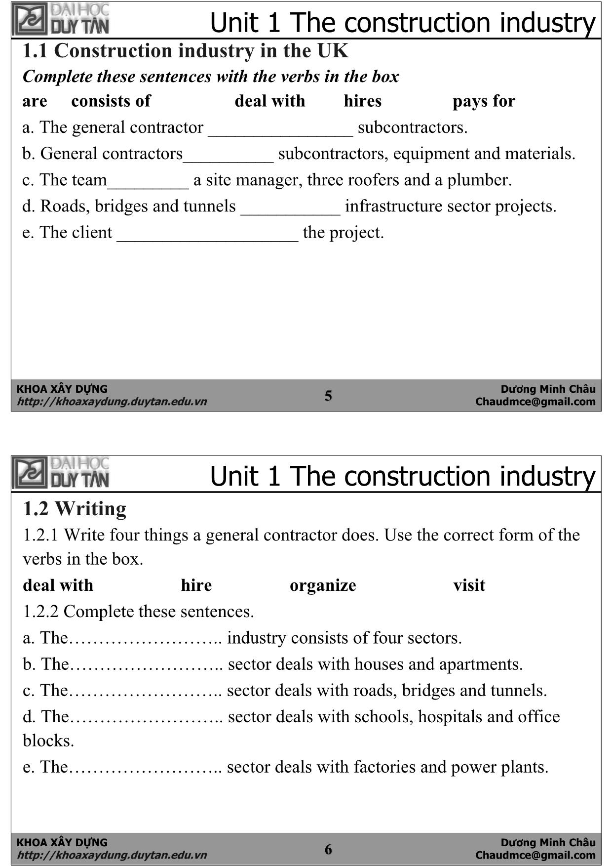 Bài giảng Anh văn chuyên ngành xây dựng - Dương Minh Châu trang 3