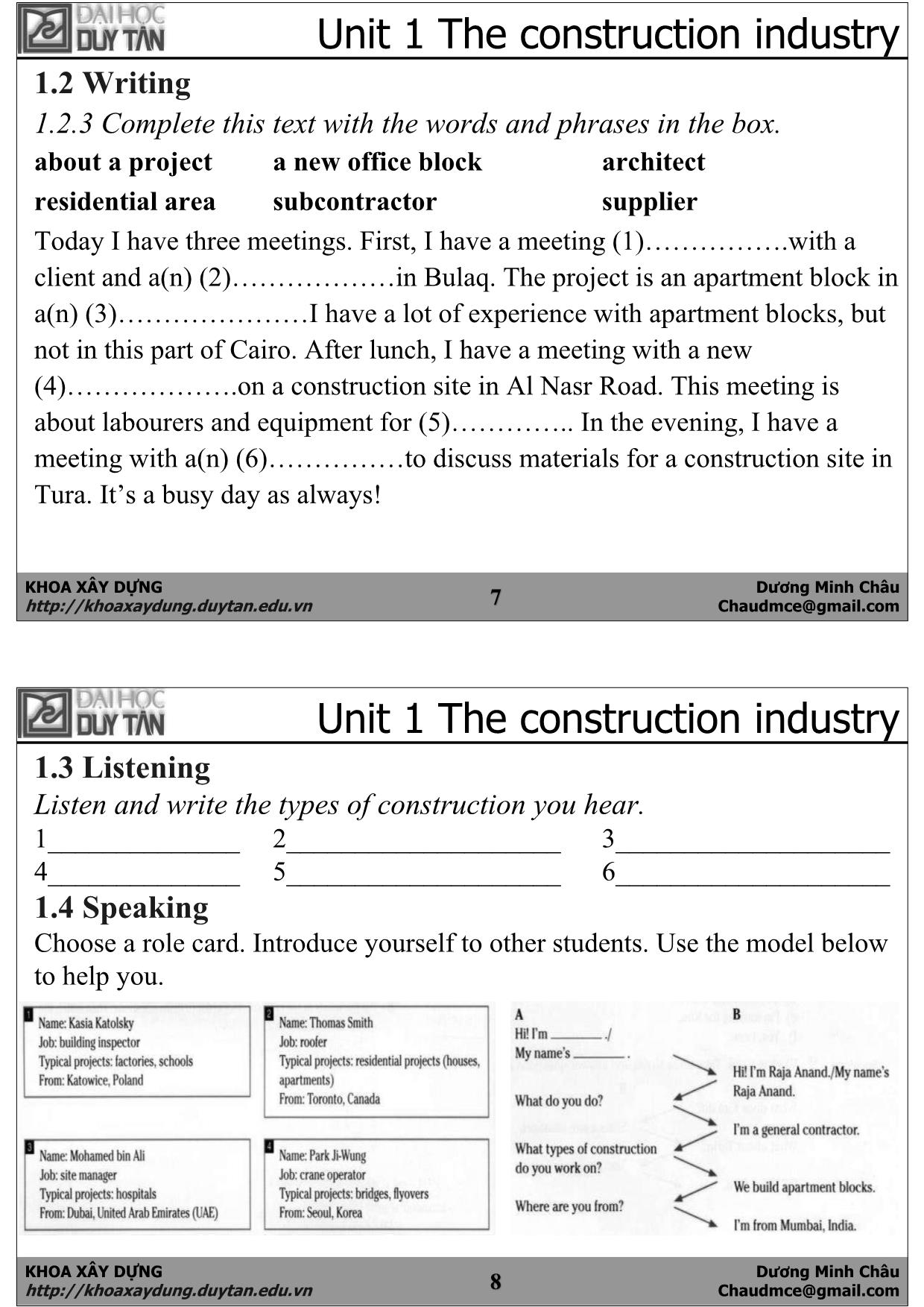 Bài giảng Anh văn chuyên ngành xây dựng - Dương Minh Châu trang 4