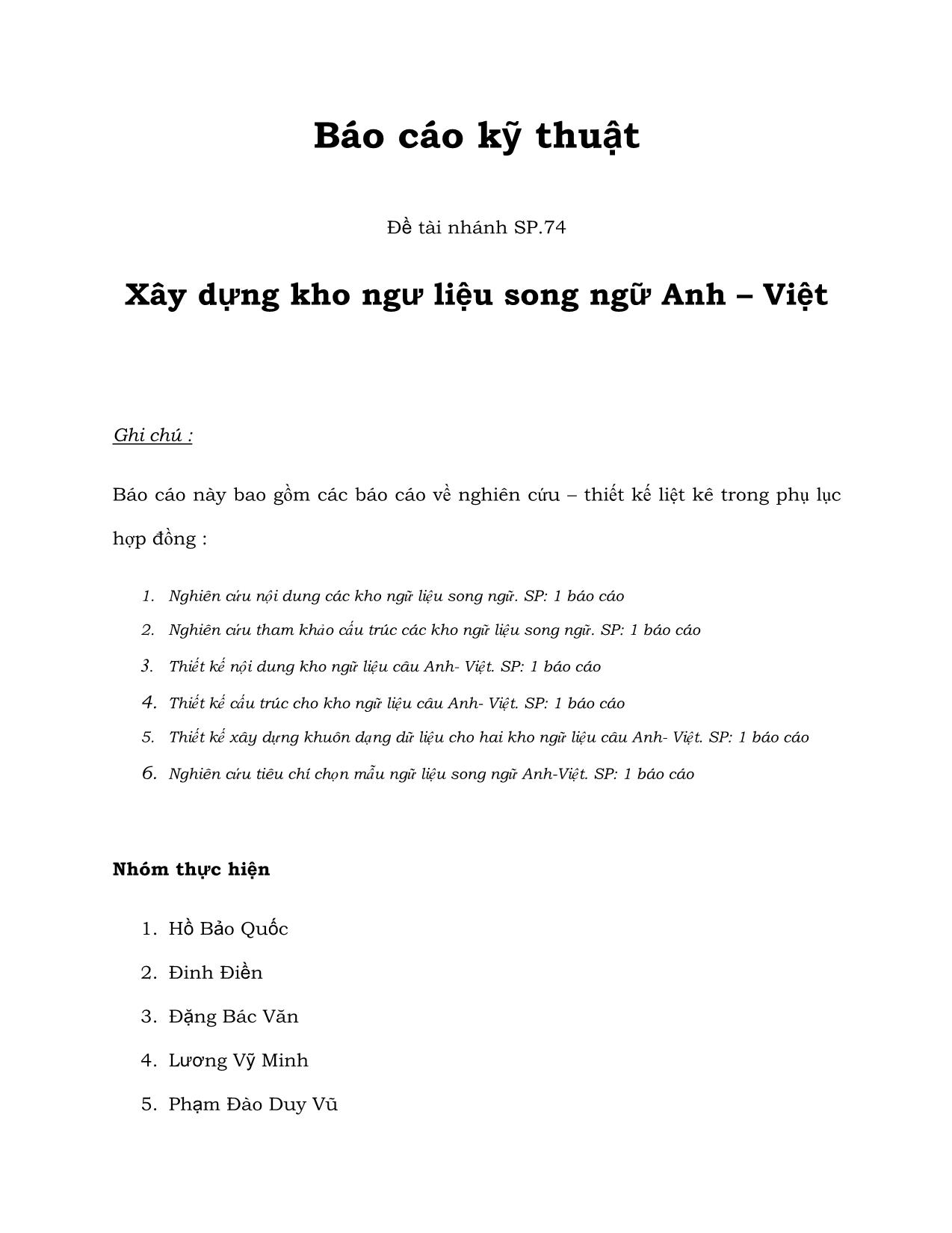 Báo cáo kỹ thuật Xây dựng kho ngữ liệu song ngữ Anh - Việt trang 1