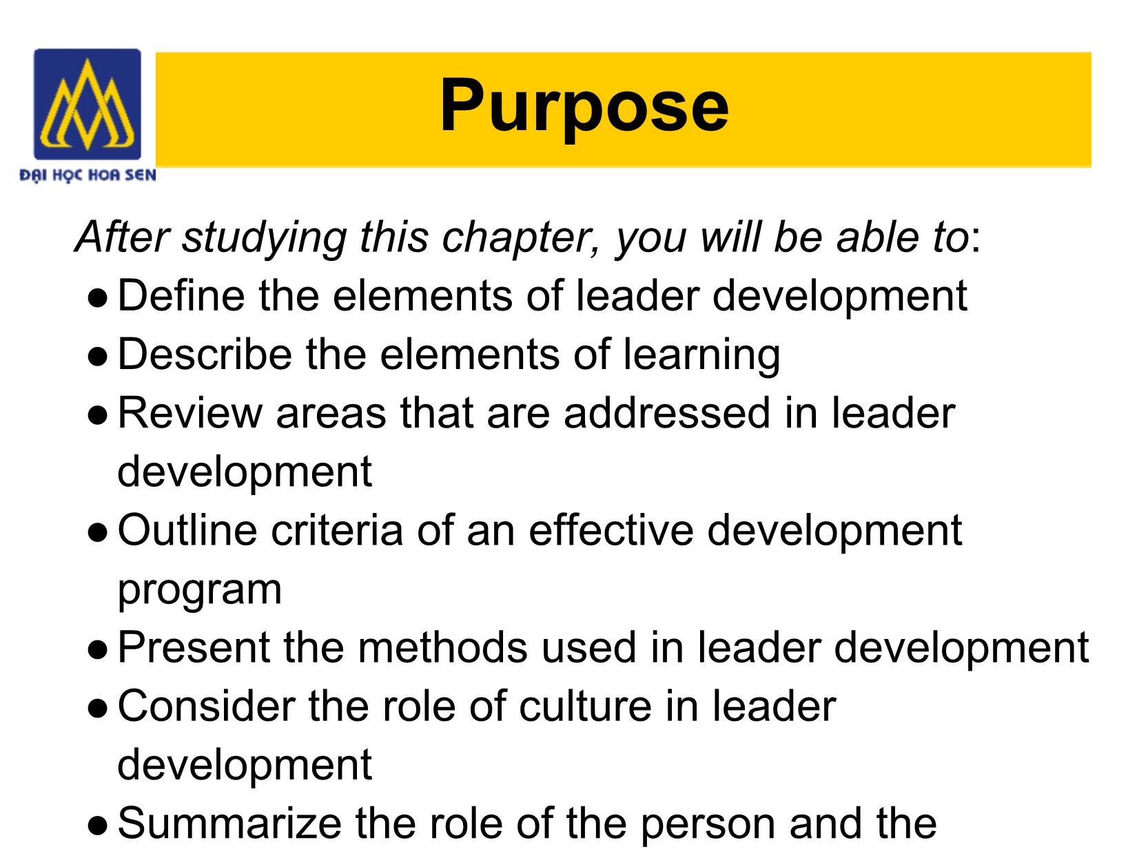 Bài giảng Nghệ thuật lãnh đạo - Chapter 6: Developing Leaders trang 4